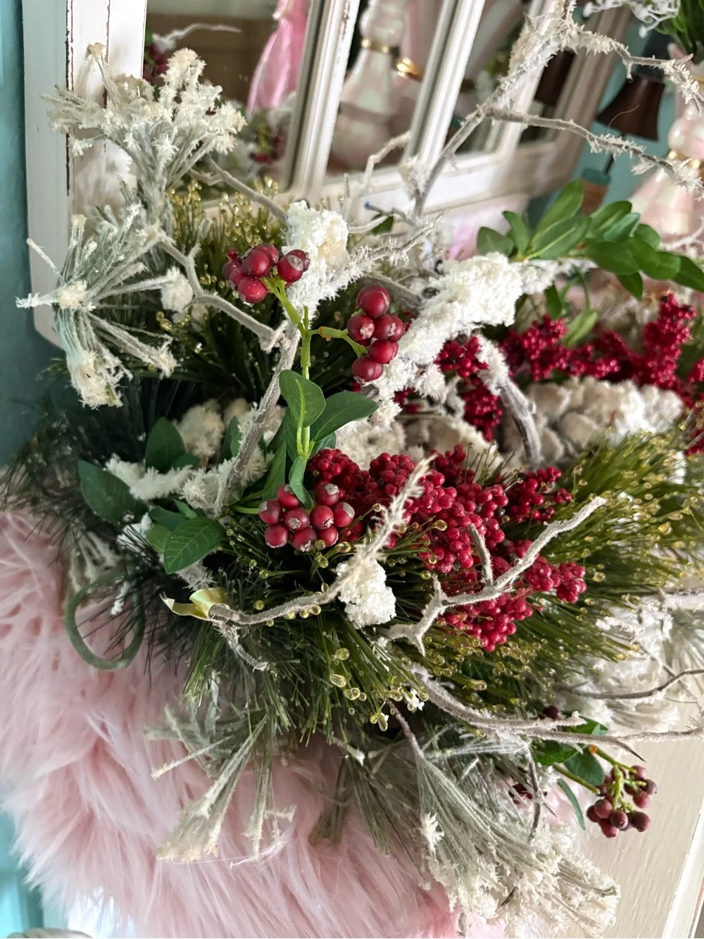 Festive Red Berry and Snow Pine Holiday Swag